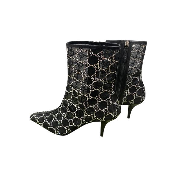 Gucci Demi Crystal GG Logo Mesh Pointed Toe Ankle Boot Black 85mm - Picture 9 of 13